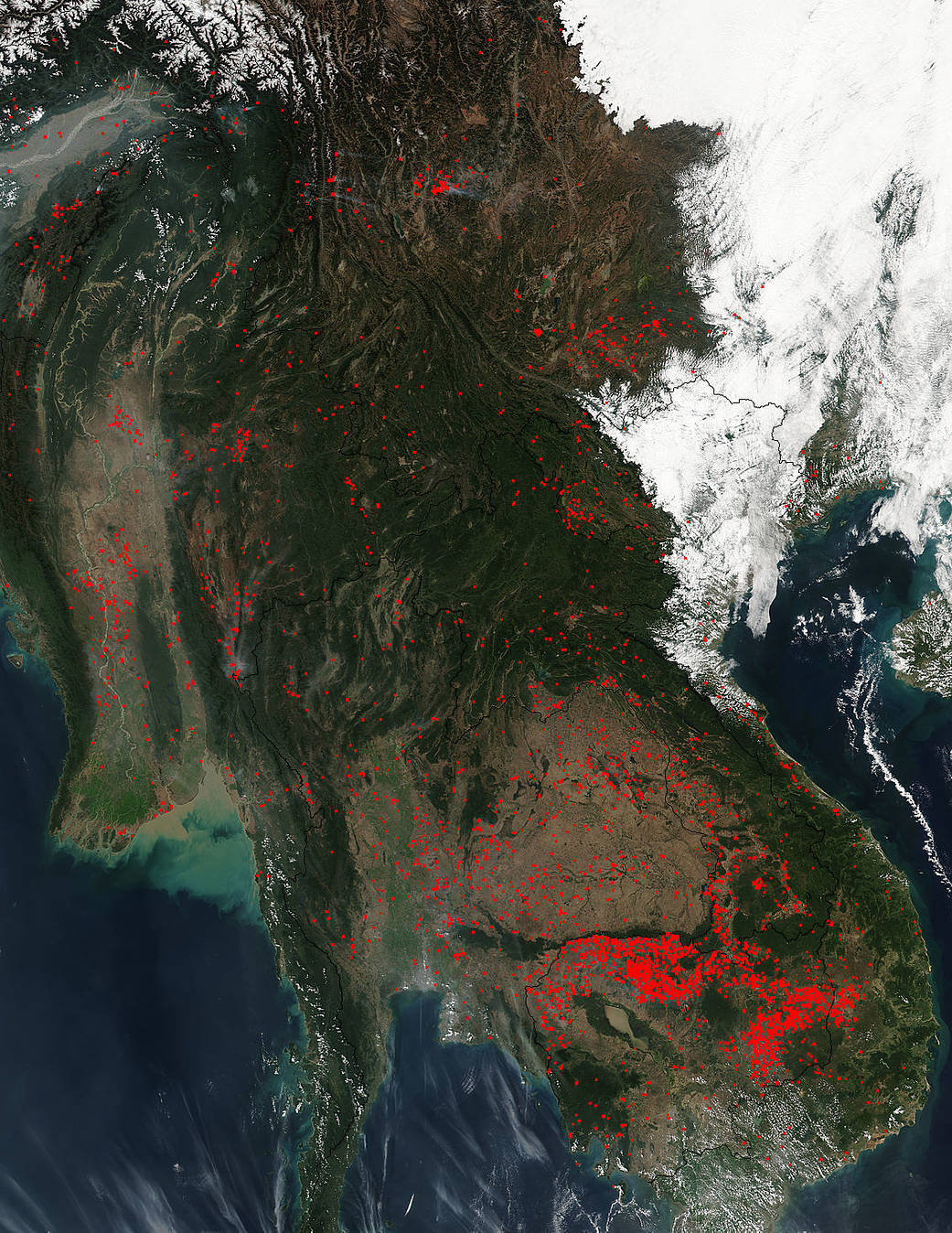 Suomi NPP image of fires in Indochina