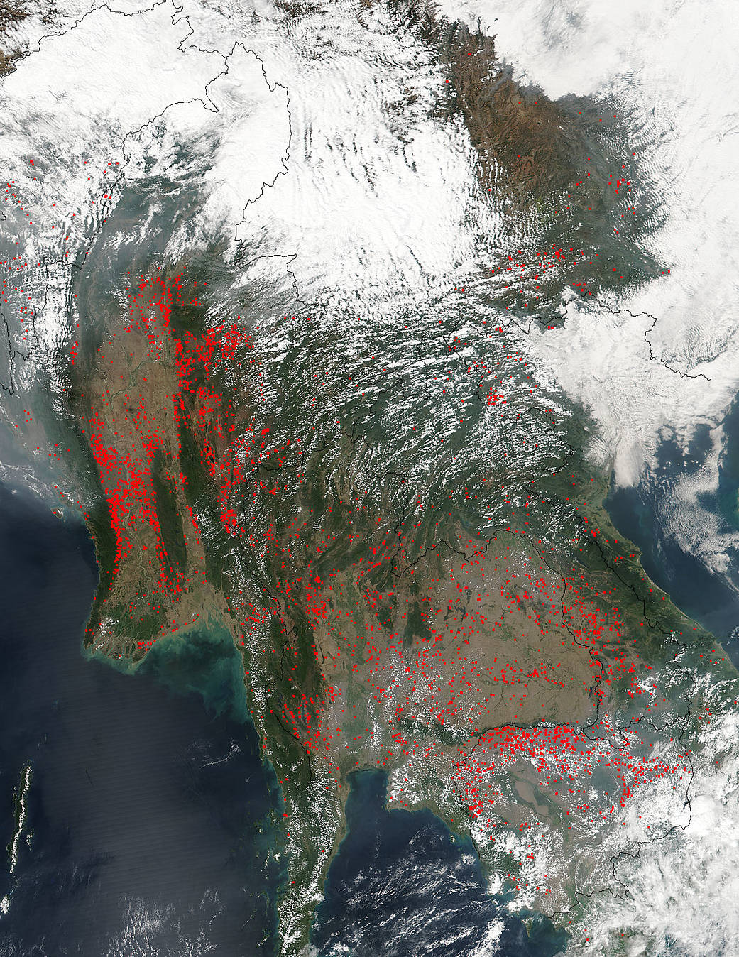 fires in Indochina February 2017
