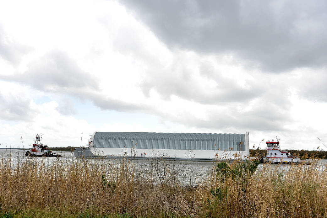 SLS Intertank in Barge Pegasus leaving MAF