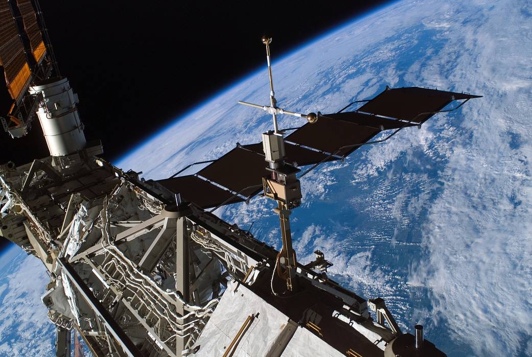 The Floating Potential Measurement Unit is mounted to a truss on the International Space Station. 