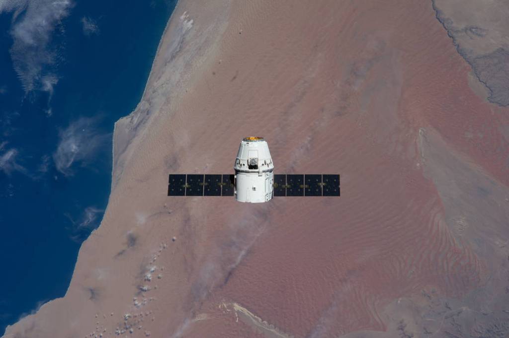 SpaceX Dragon over the Atlantic coast of Namibia