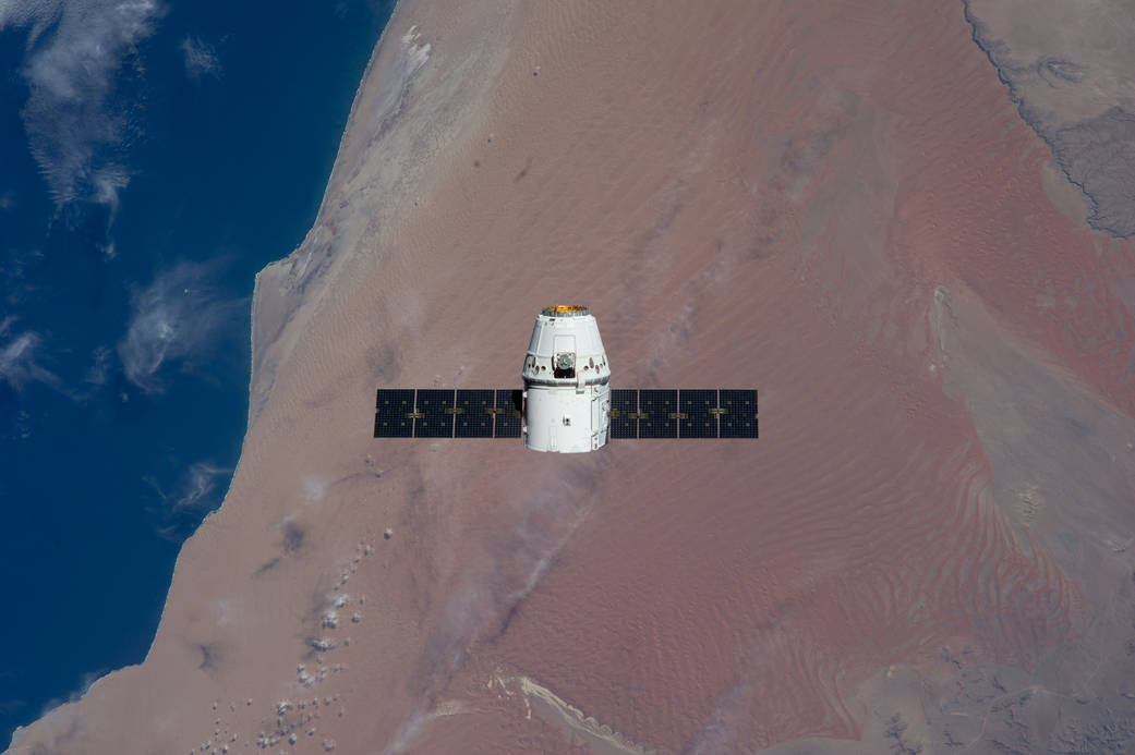 SpaceX Dragon over the Atlantic coast of Namibia