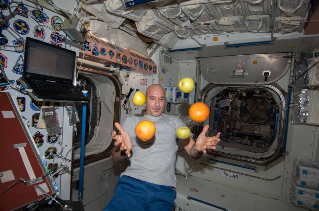 Astronaut Luca Parmitano With Fresh Fruit