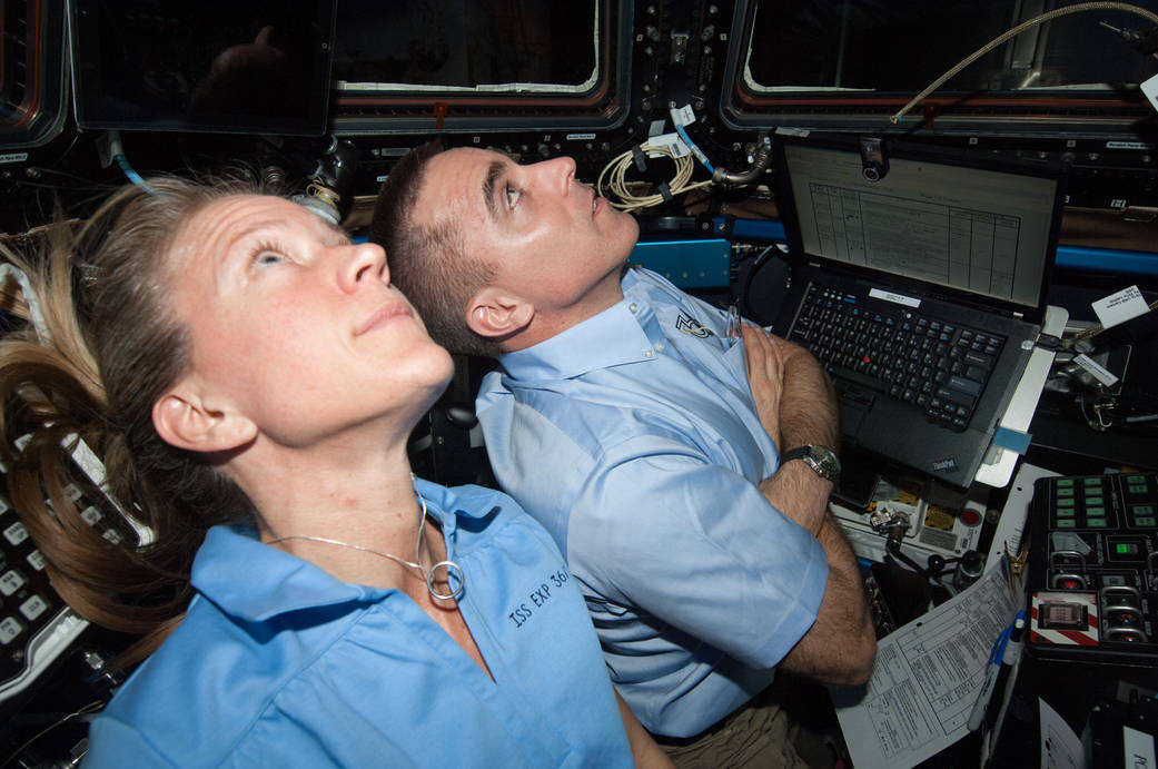 ISS036-E-029883 -- Karen Nyberg and Chris Cassidy