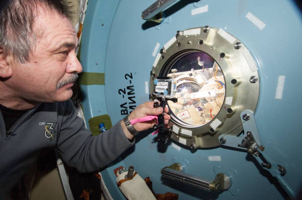 Station Commander Pavel Vinogradov Monitors Spacewalk