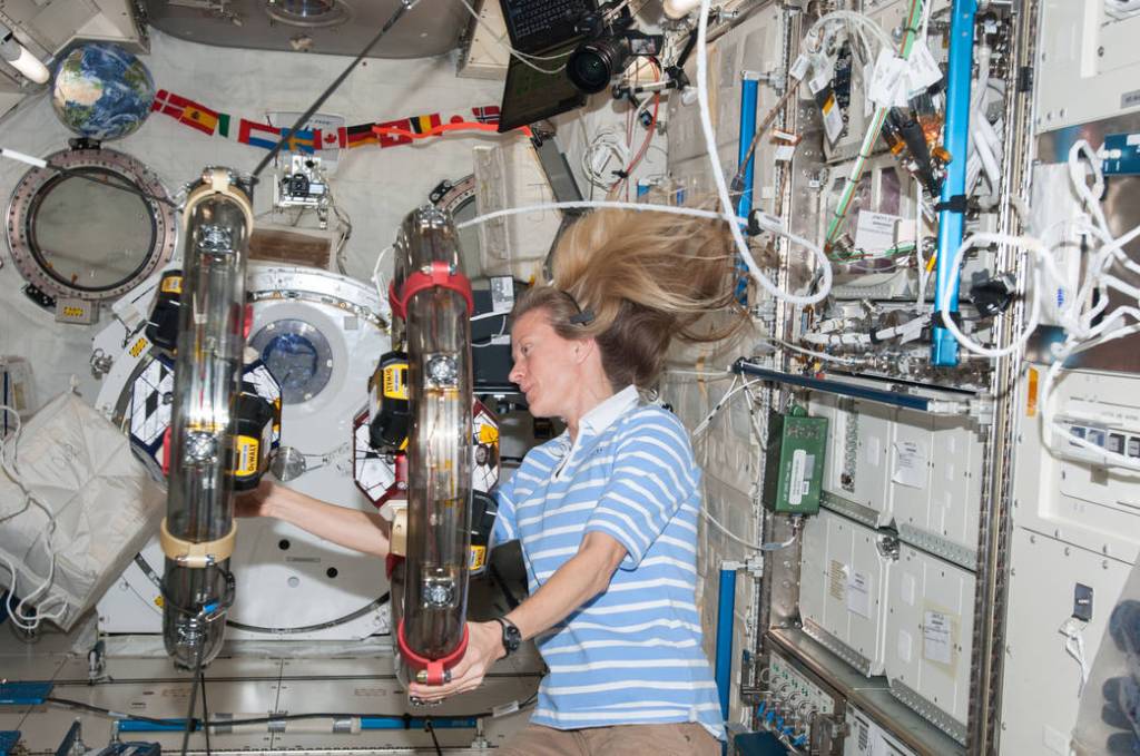 Astronaut Karen Nyberg With Satellite Power Transfer Test