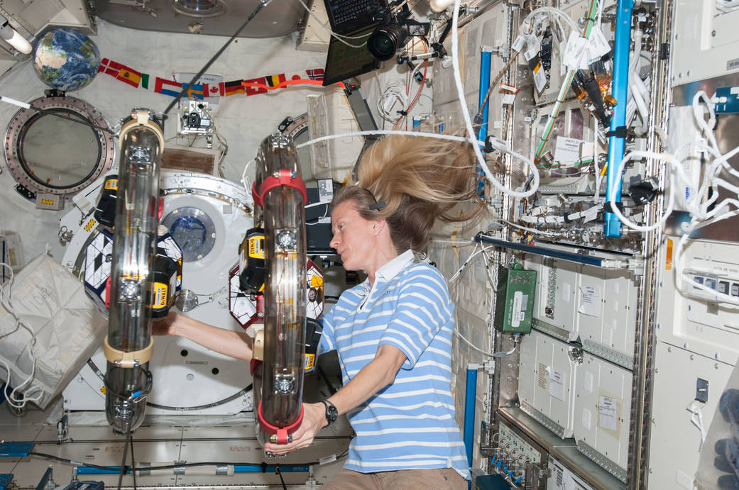 Astronaut Karen Nyberg With Satellite Power Transfer Test