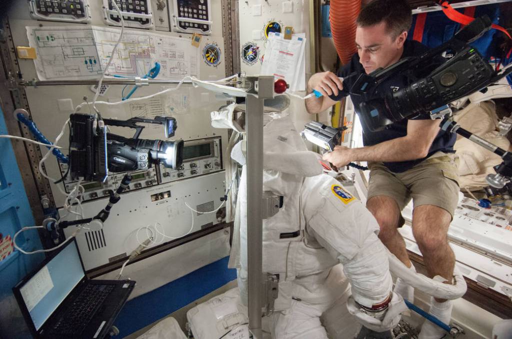 Chris Cassidy Works on a Spacesuit