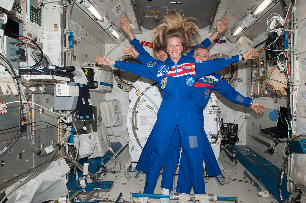 Astronaut Karen Nyberg With Cosmonaut Fyodor Yurchikhin and Astronaut Luca Parmitano