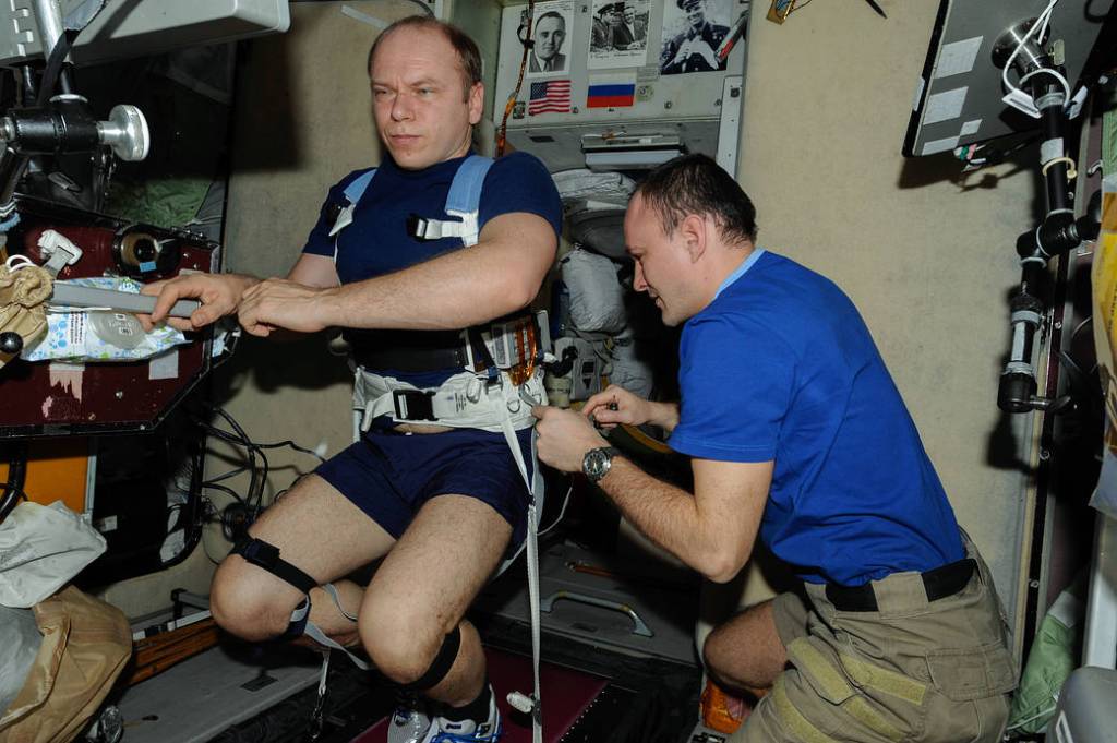 Station Cosmonauts Conduct Motocard Experiment