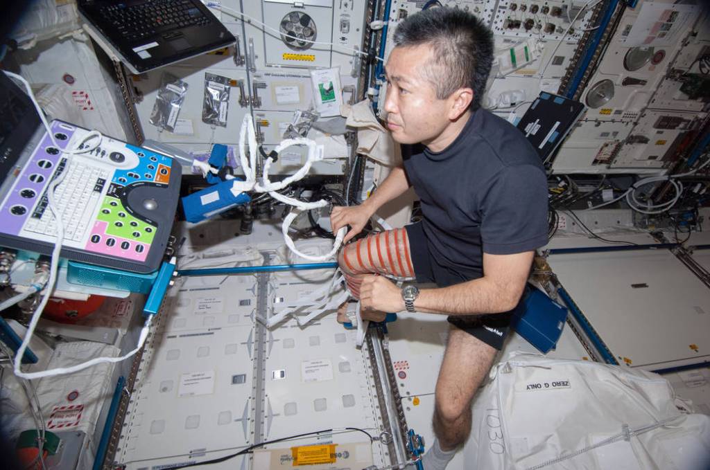 Astronaut Koichi Wakata Wears Ultrasound Gear