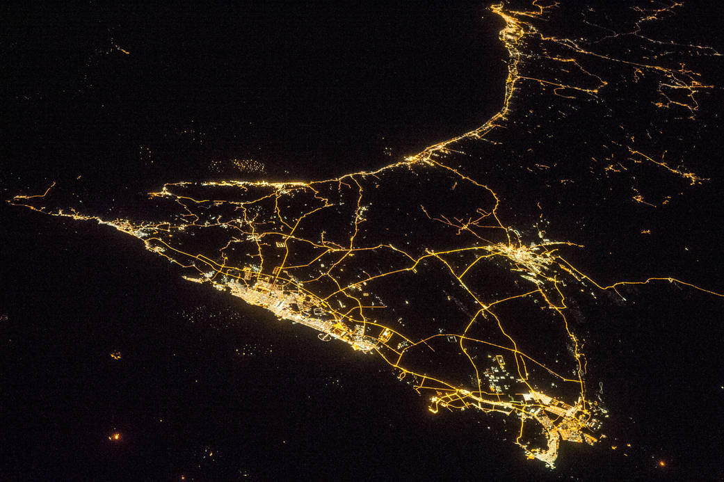 A Nighttime View of the United Arab Emirates