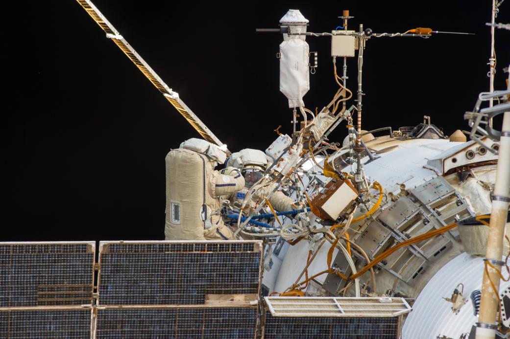 Russian Spacewalkers Oleg Kotov and Sergey Ryazanskiy