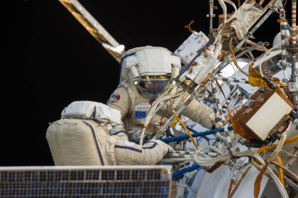 Russian Spacewalkers Oleg Kotov and Sergey Ryazanskiy