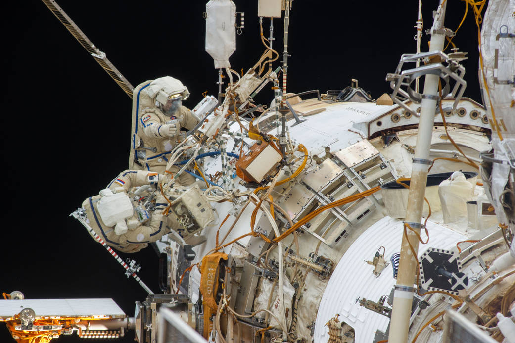 Russian Spacewalkers Oleg Kotov and Sergey Ryazanskiy