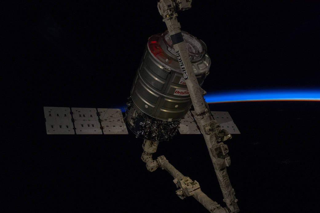 Cygnus Grappled by Station's Canadarm2