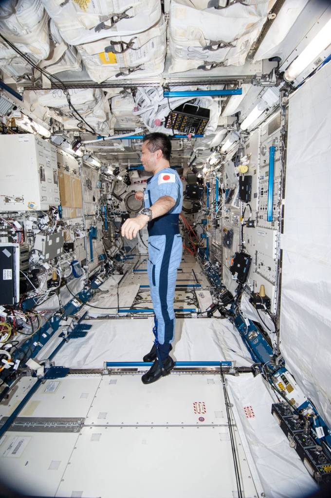 Koichi Wakata Wears the Penguin-3 Antigravity Suit