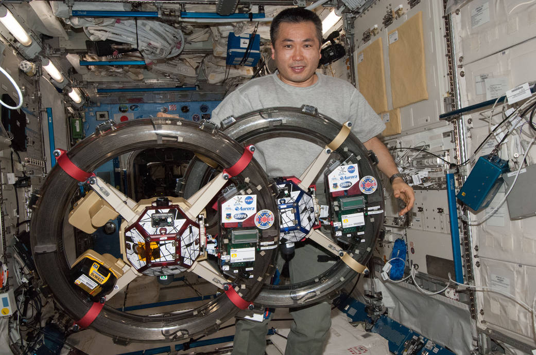 Astronaut Koichi Wakata With SPHERES-RINGS