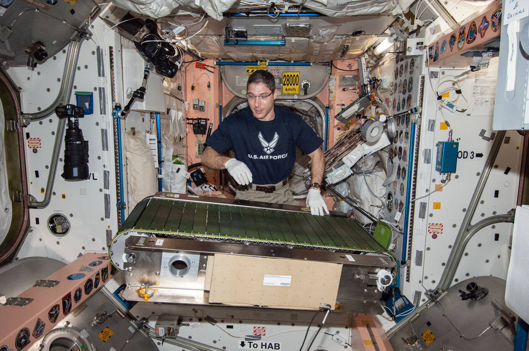 Astronaut Mike Hopkins Works on COLBERT Treadmill