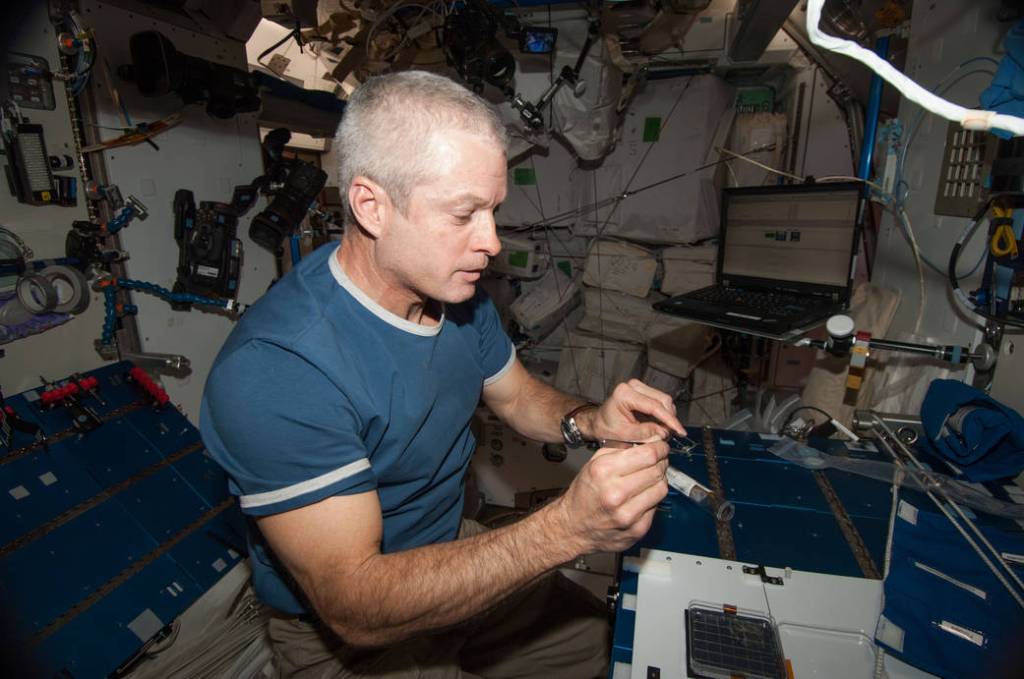 Astronaut Steve Swanson With Petri Plants Experiment
