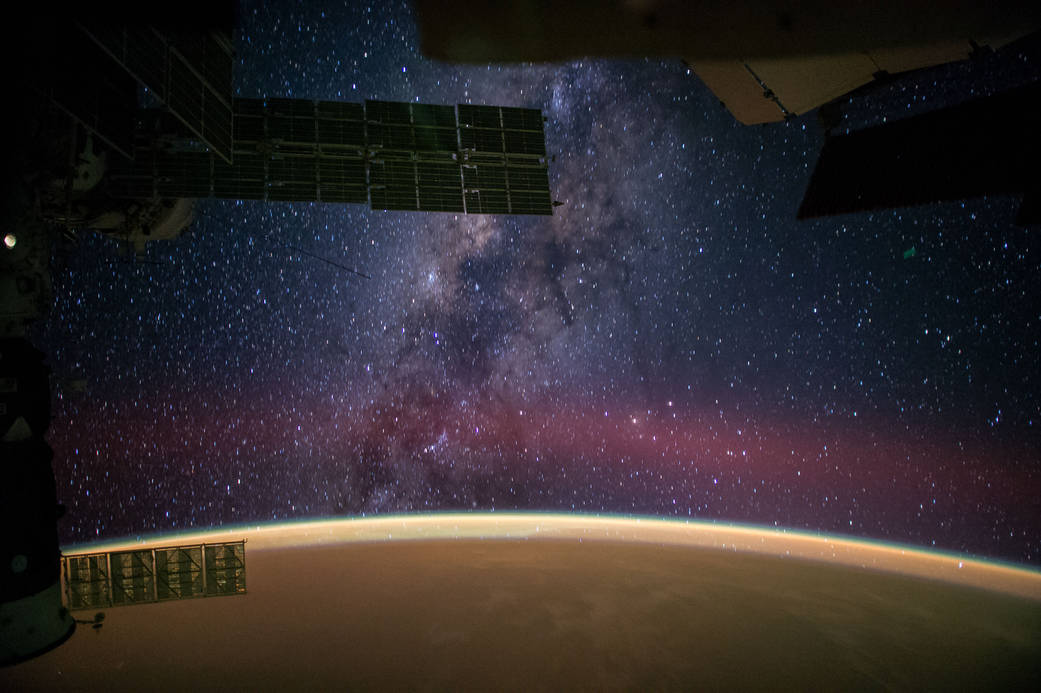 Image of the Milky Way above and Sahara below, taken from the International Space Station.