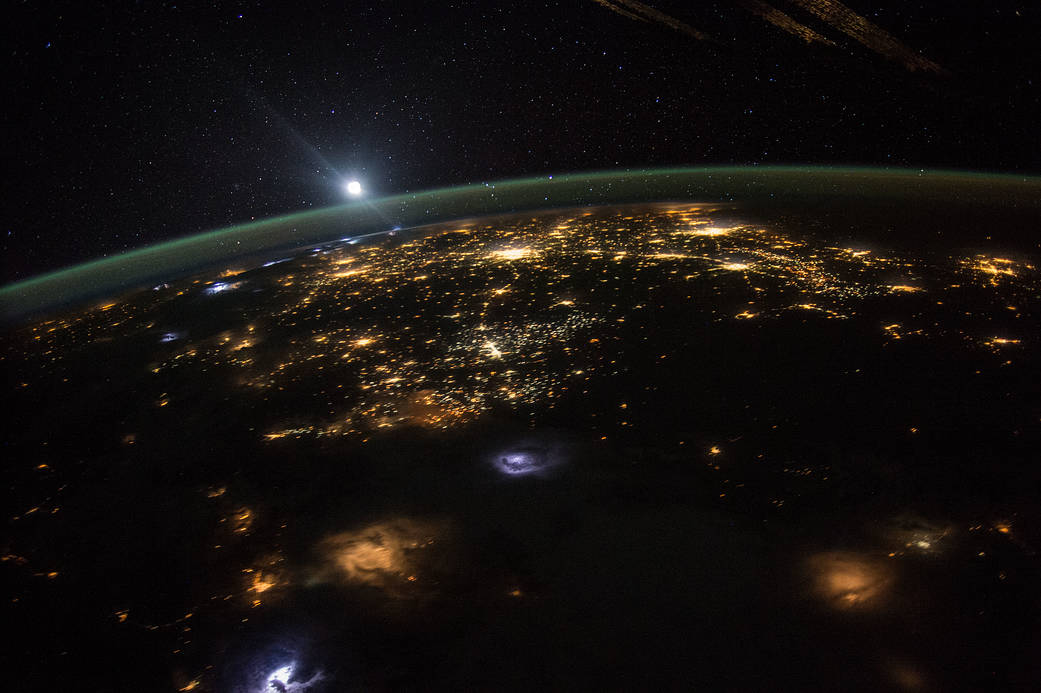 Sunrise over the US west coast photographed from the International Space Station