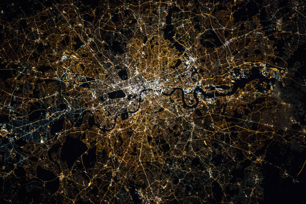 Nighttime lights of city of London viewed from the International Space Station