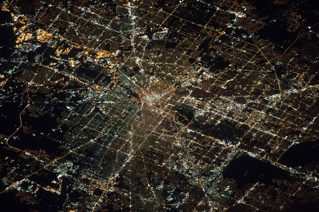 Nighttime Earth observation (Clear Lake area of Houston, Texas) taken by the Expedition 45 crew in October 2015