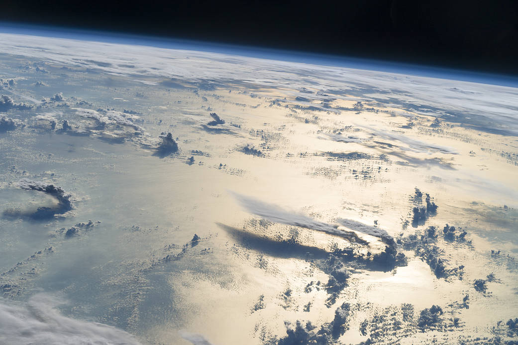 Sunglint on sea photographed from low Earth orbit