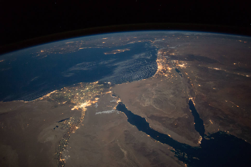 Nighttime View of Northern Egypt and the Sinai Peninsula