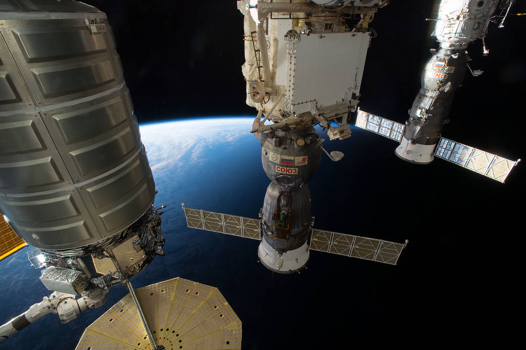 The Cygnus, Soyuz MS-01 and Progress 64 Spacecraft