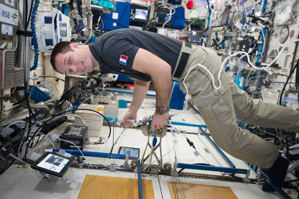 Astronaut Thomas Pesquet Works on the European Haptics-2 Experiment