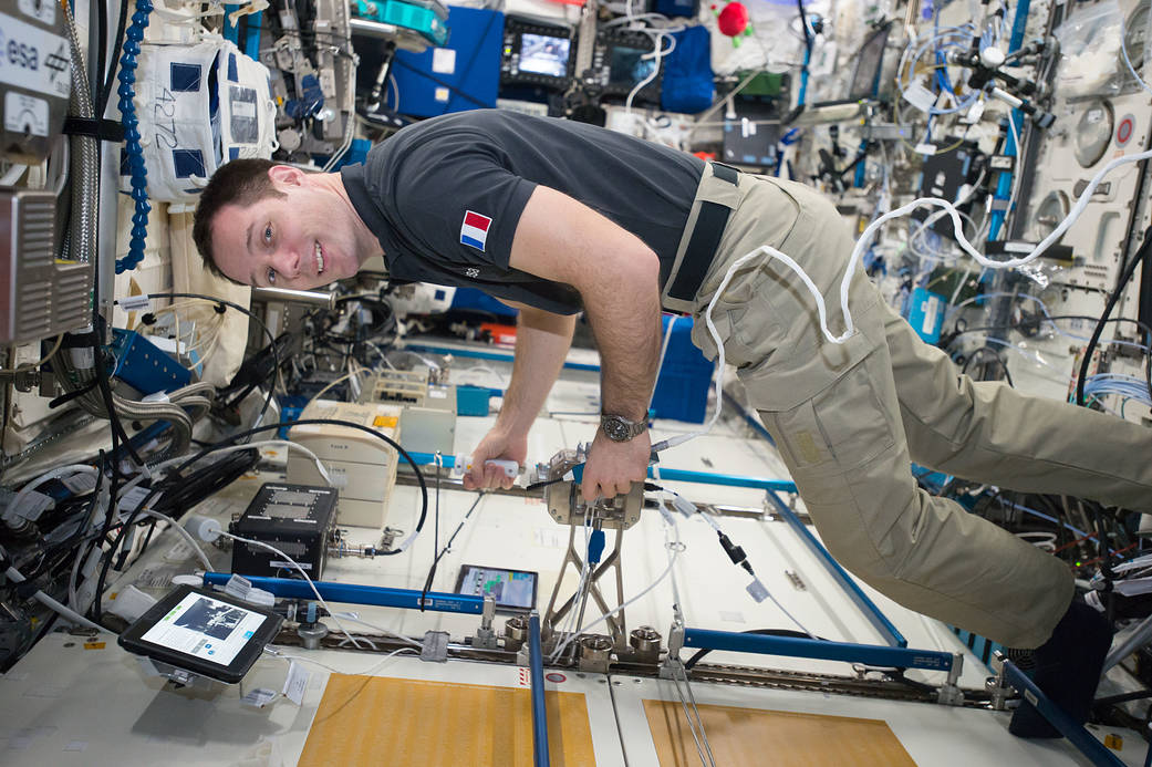 Astronaut Thomas Pesquet Works on the European Haptics-2 Experiment 