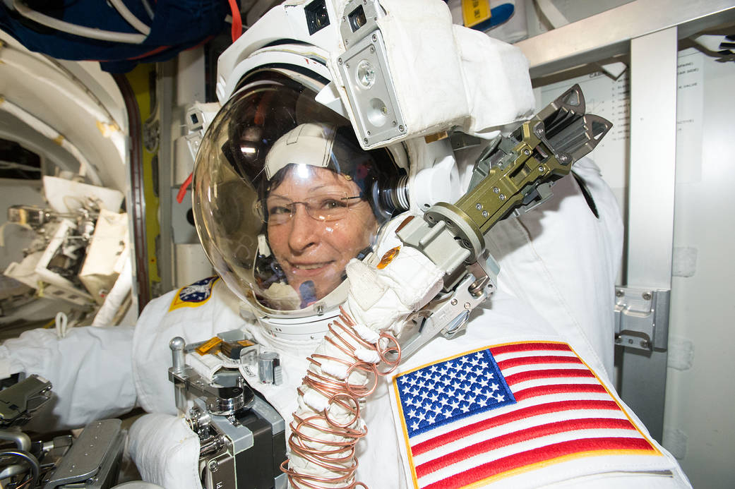 Peggy Whitson is Suited Up in the U.S. Quest Airlock