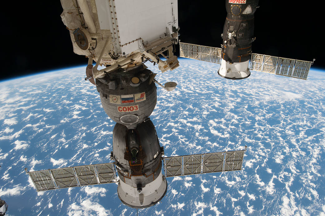 Soyuz and Progress Spaceships Docked at Station
