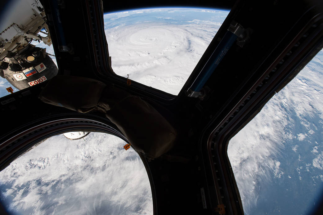 Hurricane in Gulf of Mexico photographed from cupola window in orbit