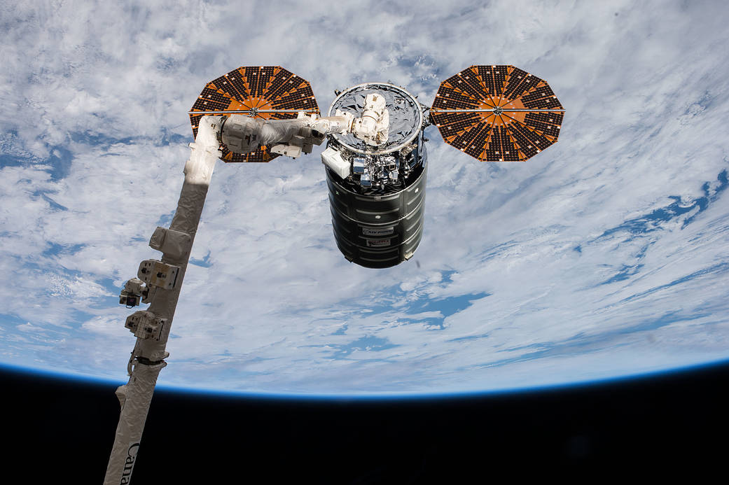 The Cygnus Resupply Ship Grappled by the Canadarm2