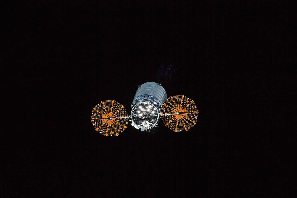 The Cygnus spacecraft with its UltraFlex solar arrays