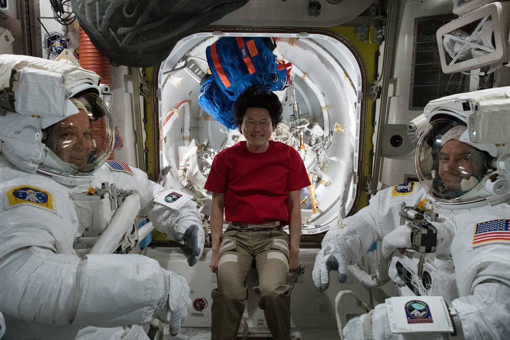 Astronauts Ricky Arnold, Drew Feustel and Norishige Kanai