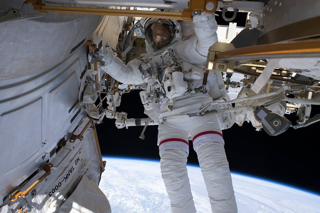 NASA astronaut Ricky Arnold is pictured during a spacewalk