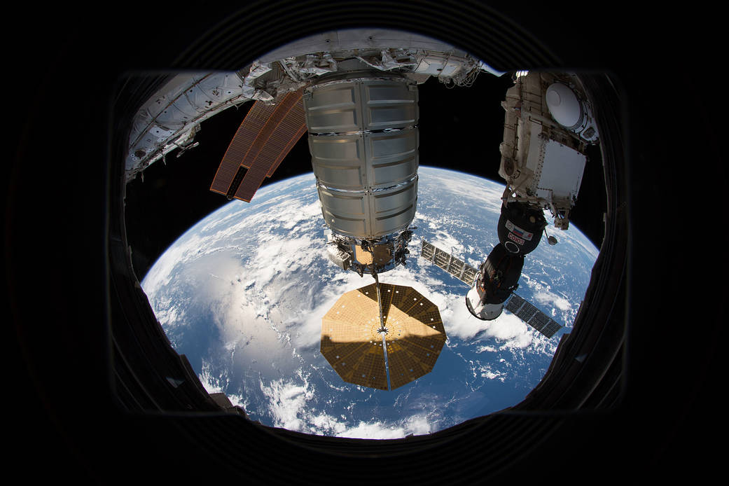 The Cygnus space freighter and the Soyuz MS-09 spacecraft