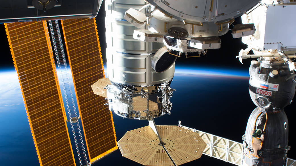The Cygnus resupply ship and several International Space Station components