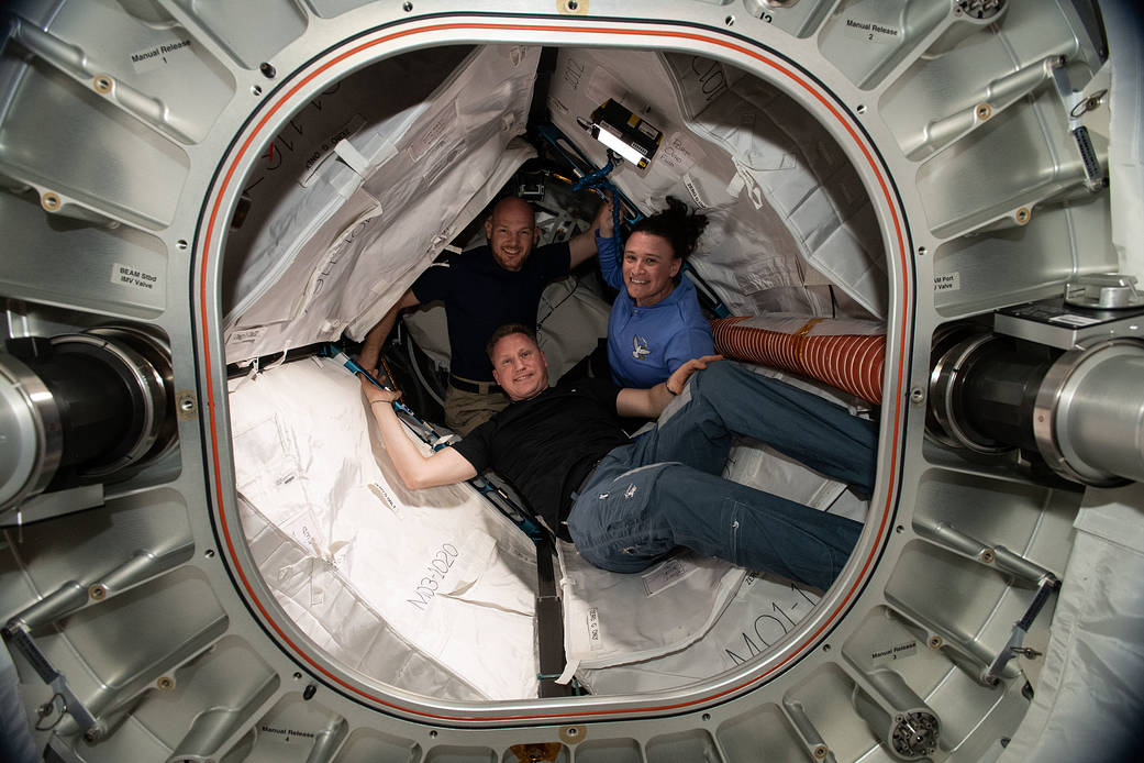 Expedition 56/57 crew members inside BEAM
