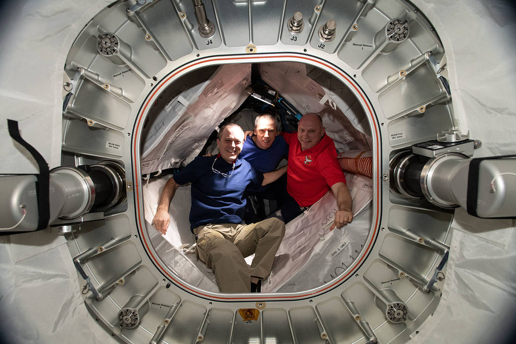 Expedition 55/56 crew members inside BEAM