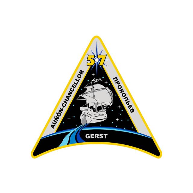 The official insignia of the three-member Expedition 57 crew.