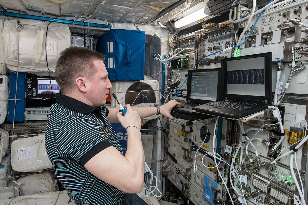 Cosmonaut Sergey Prokopyev during the Plasma Krystall-4 Experiment