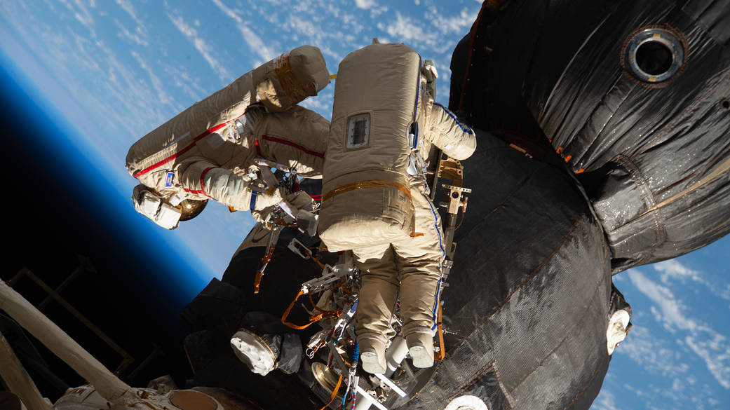 Russian spacewalkers Oleg Kononenko and Sergey Prokopyev