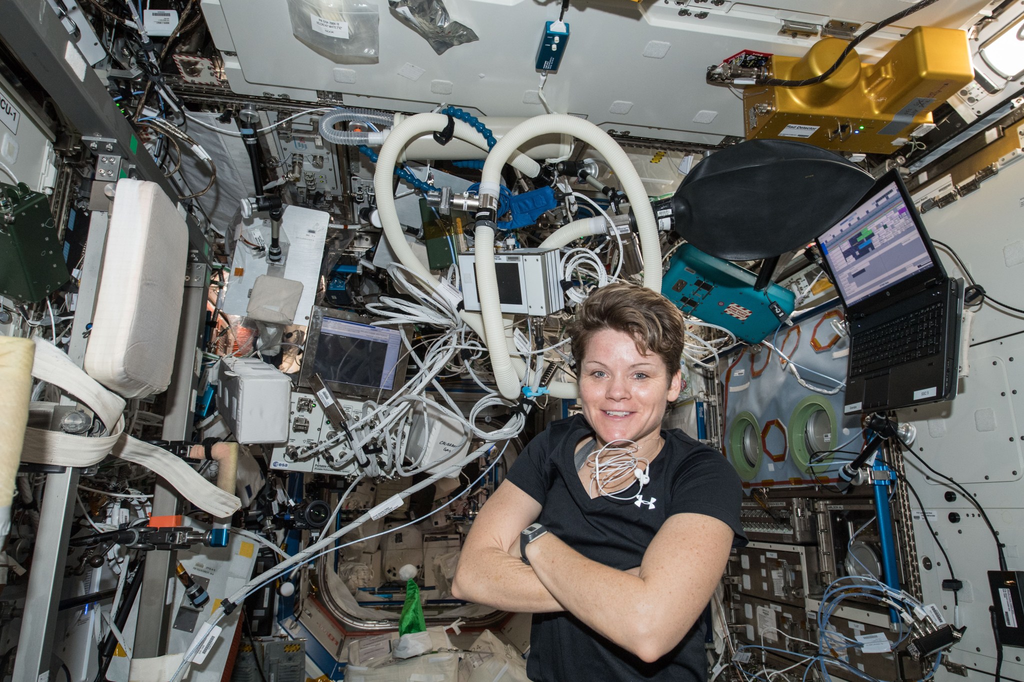 NASA astronaut Anne McClain is inside the Destiny laboratory module