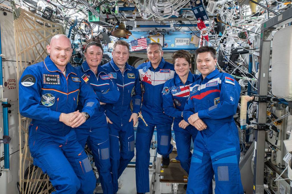 The six-member Expedition 57 crew