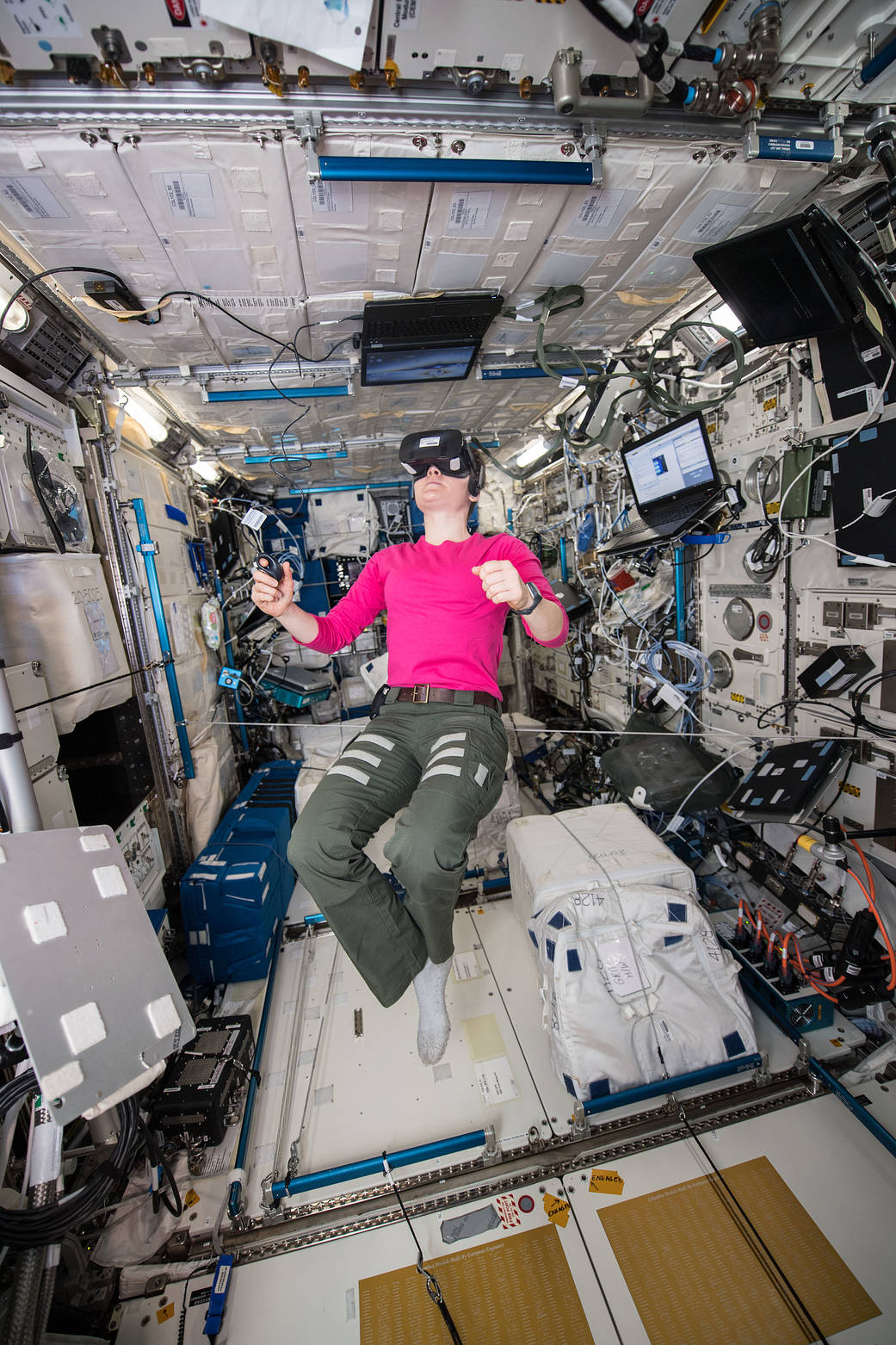 Astronaut Anne McClain performs the Time Perception in Microgravity investigation